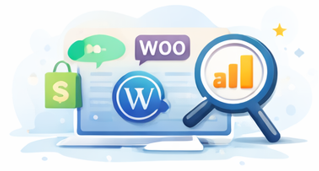 woocommerce, shopify, wordpress seo